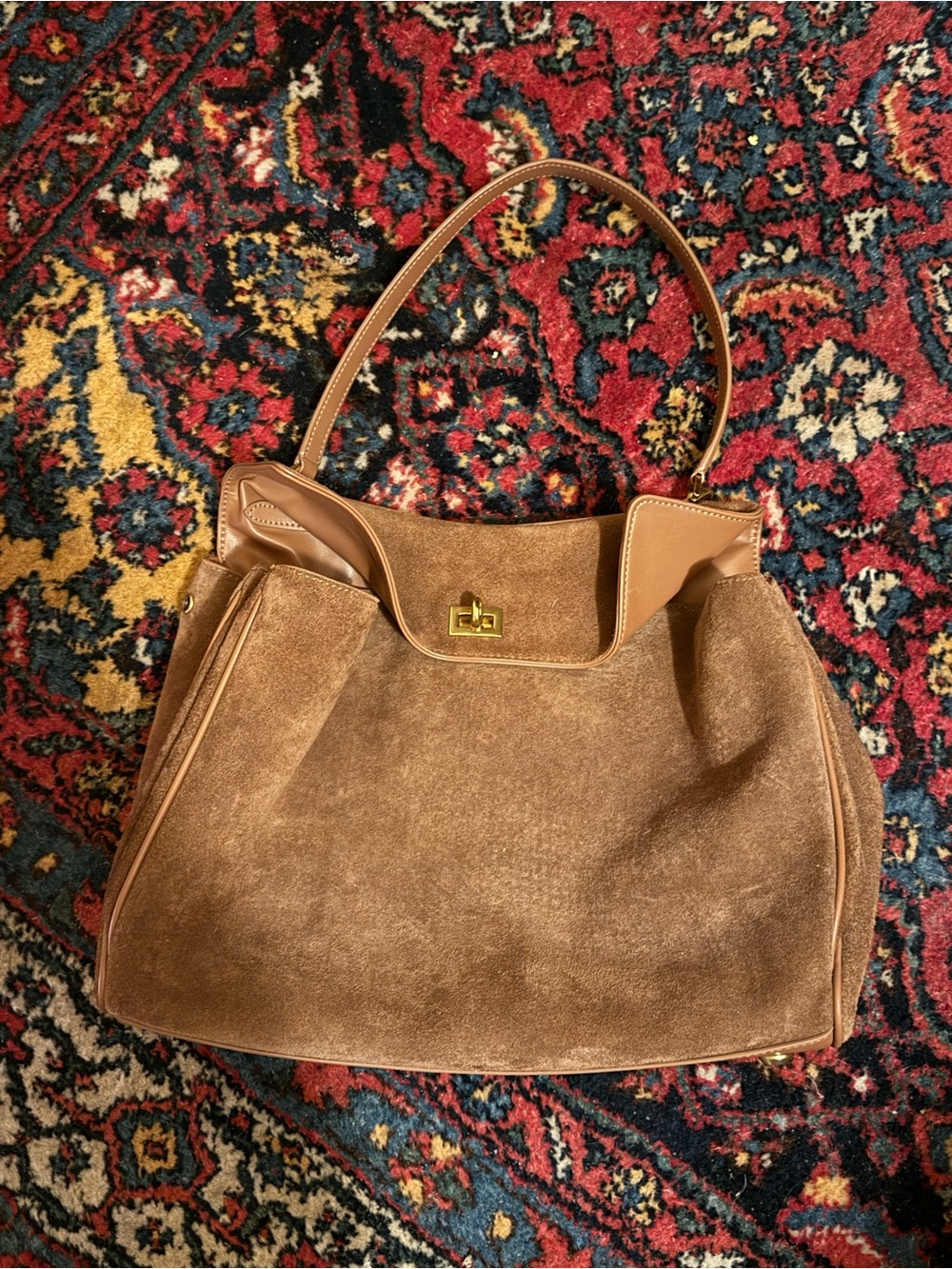Suede Top-Handle Shoulder Bag in Brown